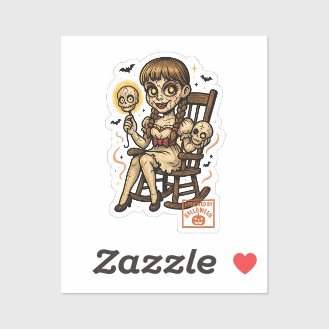 Pegatina Halloween, una muñeca hinchada de alfiler, espeluz (Hoja)