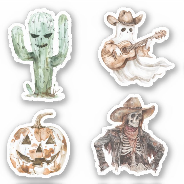 Pegatina Halloween Western Cowboy Cowgirl Cactus (Anverso)