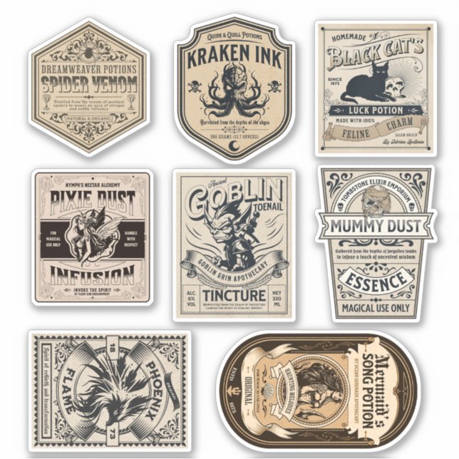 Pegatina Halloween Witch Potion Label Wizard Apothecary (Anverso)