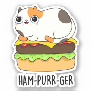 Pegatina Ham-Purr-Ger Funny Cat Hamburger Pun