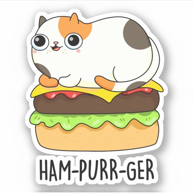 Pegatina Ham-Purr-Ger Funny Cat Hamburger Pun (Anverso)