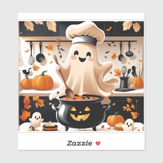 Pegatina Hambriento y hambriento - Kawaii Ghost Chef en Kit (Hoja)