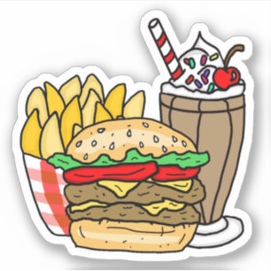 Pegatina Hamburguesa con queso, patatas fritas y batido de 