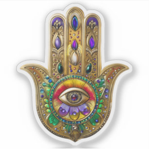Pegatina Hamsa de oro pintado amatista rubí tercer ojo