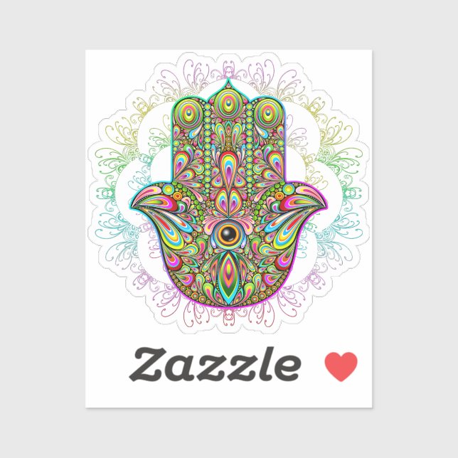 Pegatina Hamsa Fatma Hand Psychedelic Art (Hoja)