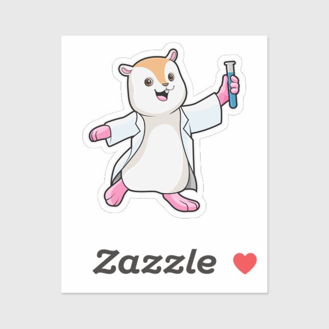 Pegatina Hámster como científico con tubo de prueba (Hoja)