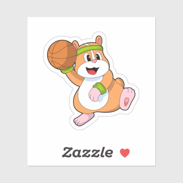 Pegatina Hamster como jugador de baloncesto con baloncesto (Hoja)