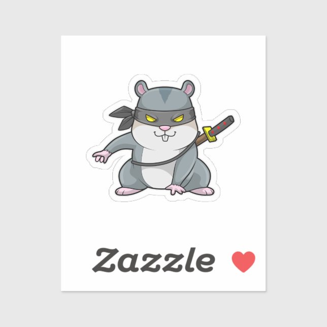 Pegatina Hámster como Ninja en artes marciales con espada (Hoja)