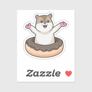 Pegatina Hamster con donut de chocolate