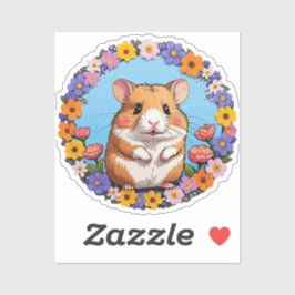 Pegatina hamster in the flowers