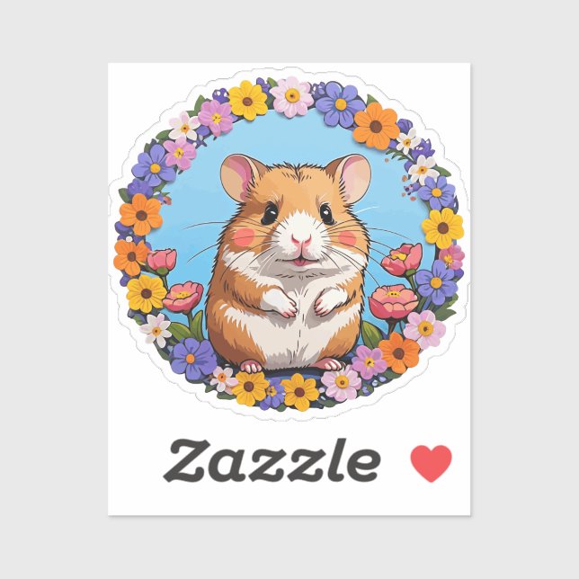 Pegatina hamster in the flowers (Hoja)