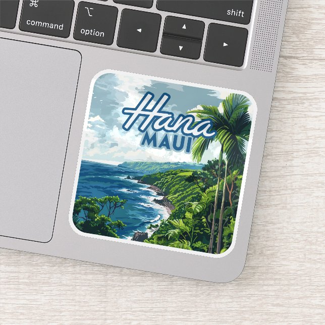 Pegatina Hana Maui Hawaii Road to Hana Beach Coast Retro (Detalle)