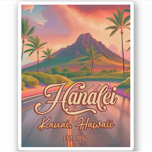 Pegatina Hanalei Kauai Hawaii Ruta del Volcán Retro de los  (Anverso)