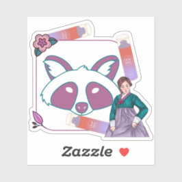 Pegatina Hanbok Verde & Arte de Mapache con Niebla Brillant