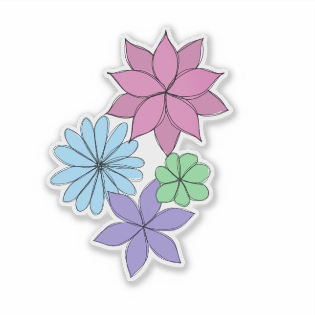 Pegatina Hand-Drawn Pink, Purple, Blue, Mint Flower Sticker (Anverso)