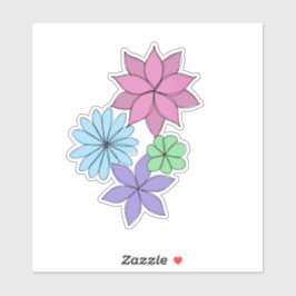Pegatina Hand-Drawn Pink, Purple, Blue, Mint Flower Sticker