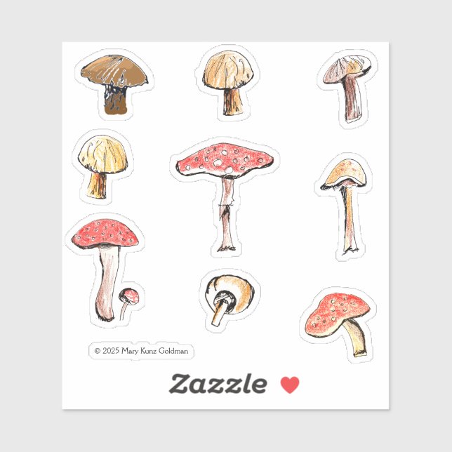 Pegatina Hand-Illustrated Mushrooms Whimsical Woodland (Hoja)