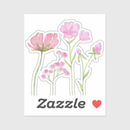 Pegatina Hand-Painted Pink Wildflowers Illustration