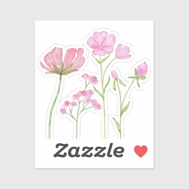 Pegatina Hand-Painted Pink Wildflowers Illustration (Hoja)