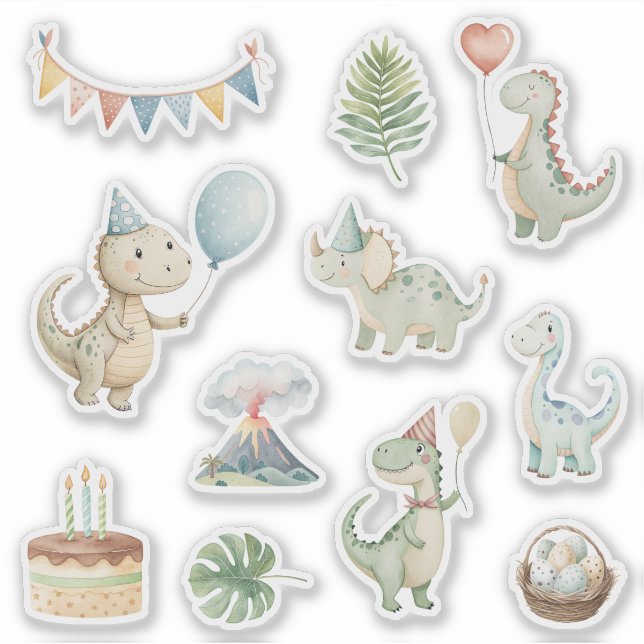 Pegatina HandPainted Happy Birthday Dinos Sticker (Anverso)