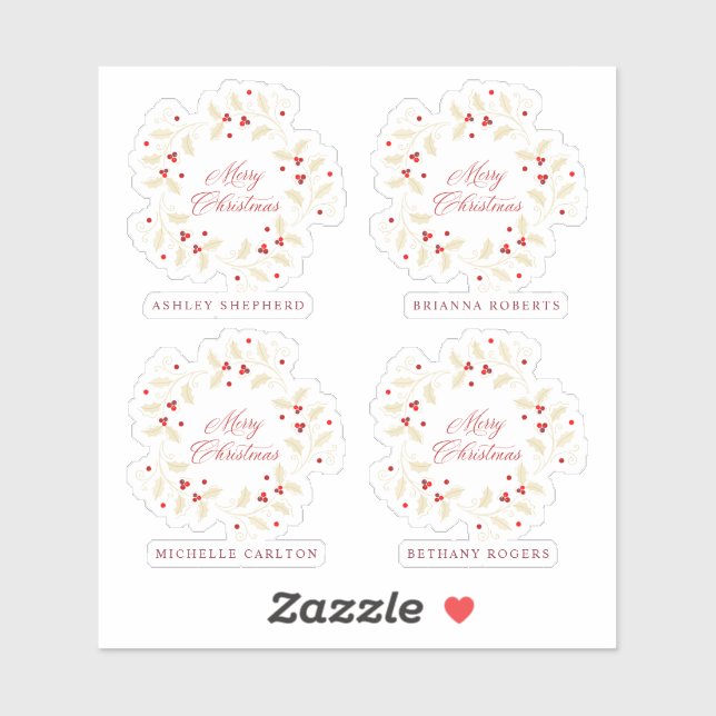 Pegatina Handwritten Merry Christmas Holly Branches Wreath (Hoja)