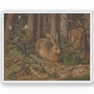 Pegatina Hans Hoffmann - Una liebre en el bosque