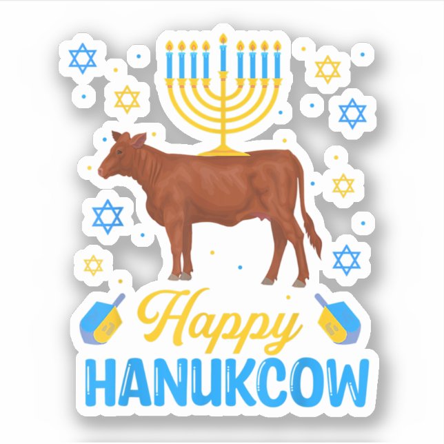 Pegatina Hanukkah Cow Orah Dreidel Jewish Chanukah Decorati (Anverso)