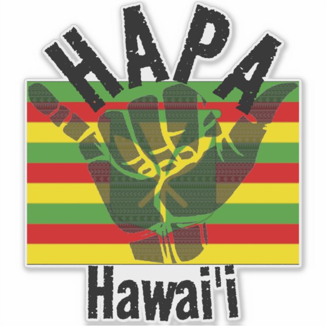 Pegatina HAPA HAWAII Kānaka Maoli Bandera TRIBAL SHAKA BG (Anverso)