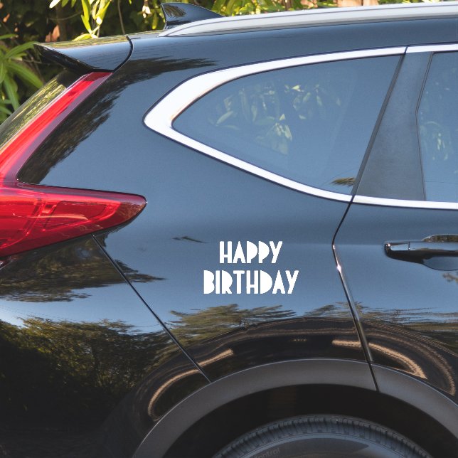Pegatina Happy Birthday Custom Simple Minimal White (Lado del coche)
