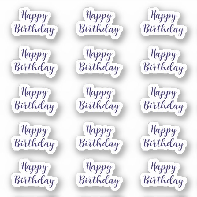 Pegatina Happy Birthday Custom Text Age Navy Blue Simple (Anverso)