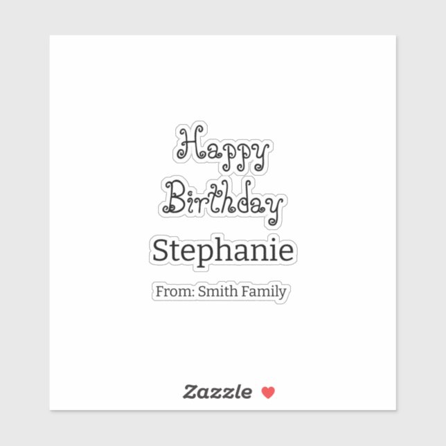 Pegatina Happy Birthday Name Typography Moderno Simple (Hoja)