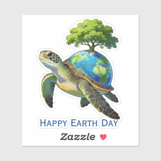 Pegatina Happy Earth Day Turtle Planet and Tree (Hoja)