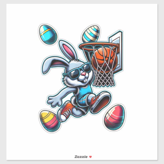 Pegatina Happy Easter Basketball Boys Easter Bunny Funny Ea (Hoja)