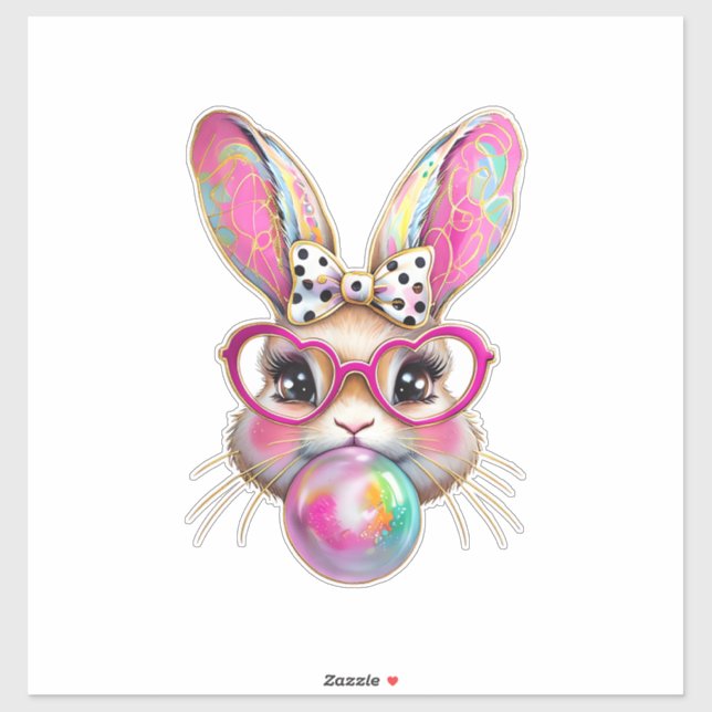Pegatina Happy Easter Bunny Coquette Bow Brushstroke Easter (Hoja)