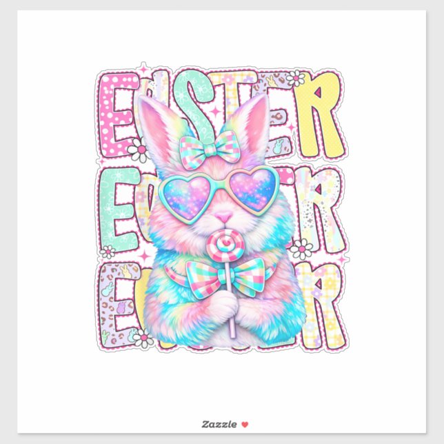 Pegatina Happy Easter Bunny Coquette Bow Preppy Easter Day  (Hoja)