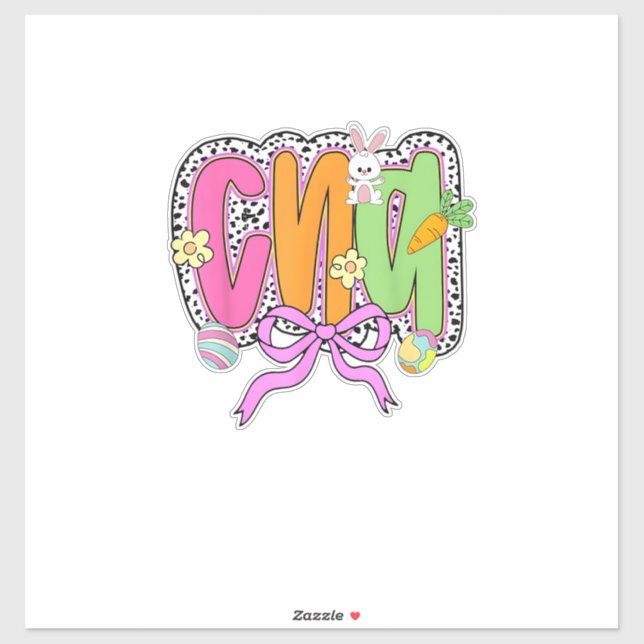Pegatina Happy Easter CNA Nurse Coquette Bow Bunny Eggs Wom (Hoja)