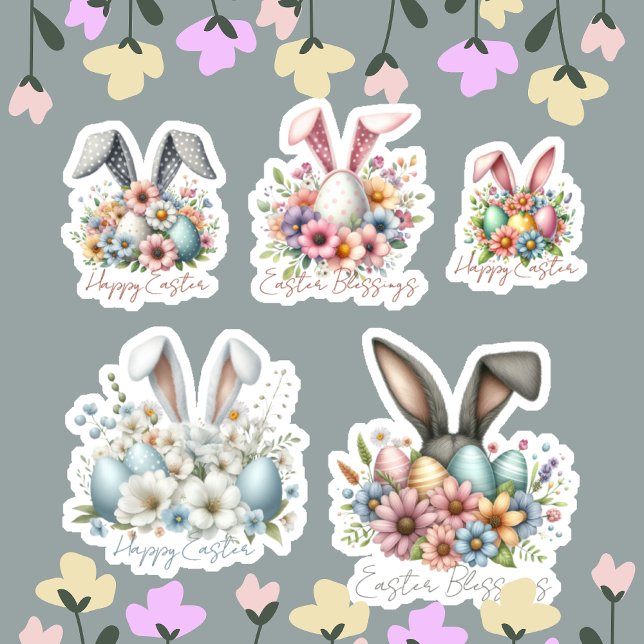 Pegatina Happy Ester Blesss Bunny Oars Floral Cute (Subido por el creador)