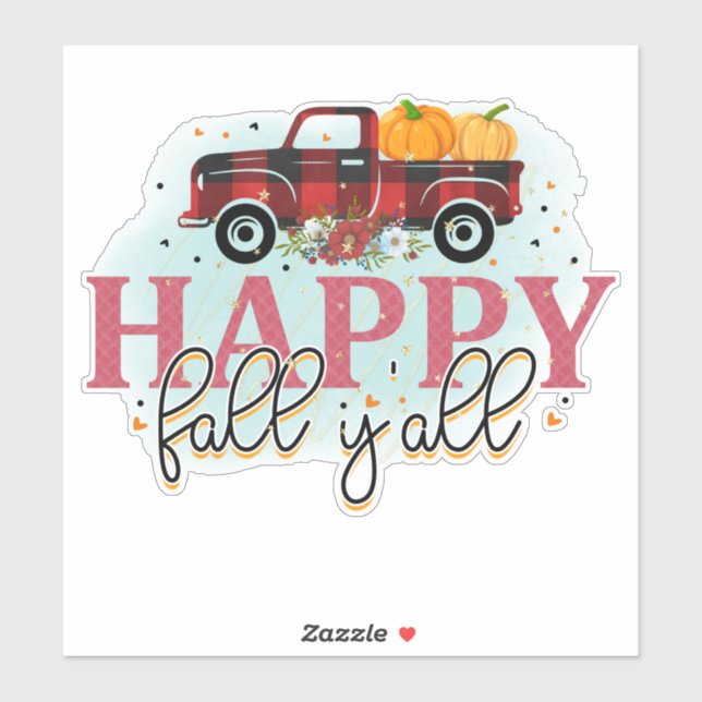 Pegatina Happy Fall Yall Red Plaid Truck (Hoja)