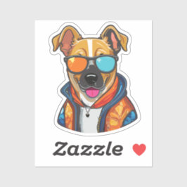 Pegatina happy fashionable dog