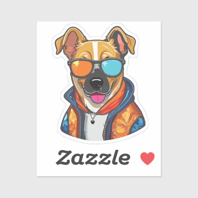Pegatina happy fashionable dog (Hoja)