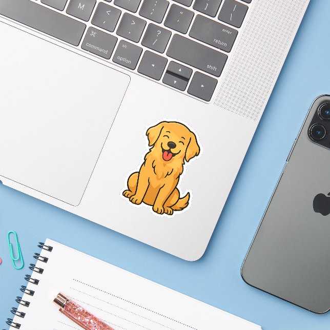 Pegatina Happy Golden Retriever Dog – Cute Funny Pets (Ordenado portátil con iPhone)