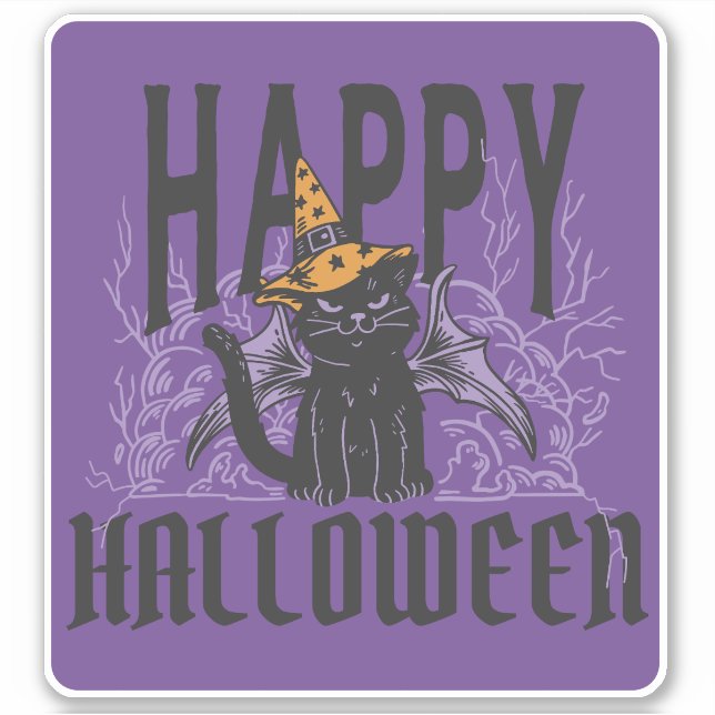 PEGATINA HAPPY HALLOWEEN BAT BLACK (Anverso)