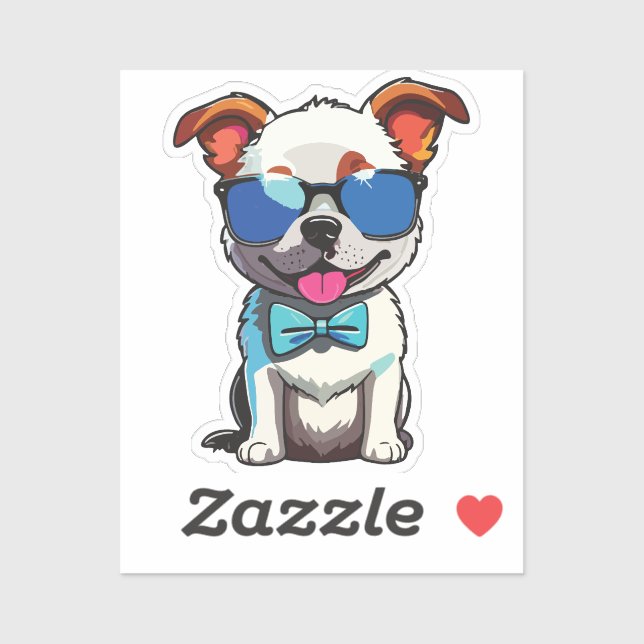 Pegatina Happy puppy with glasses (Hoja)