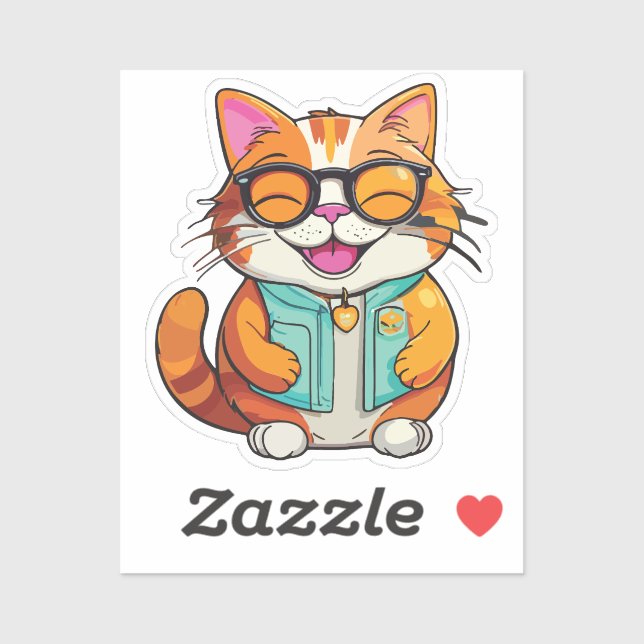 Pegatina happy smiling cat (Hoja)