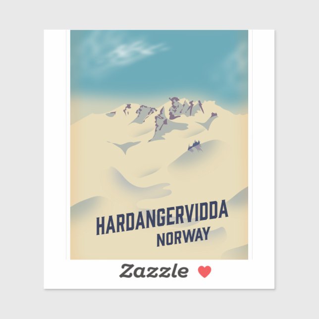 Pegatina Hardangervidda poster de vacaciones de Noruega. (Hoja)