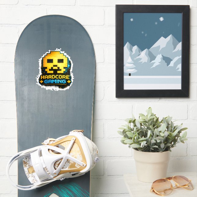 Pegatina 🎮💀 “Hardcore Gaming” Pixel Skull Sticker 👾🔥 (snowboard)
