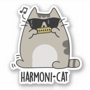 Pegatina Harmoni-cat Funny Harmonica Cat Pun