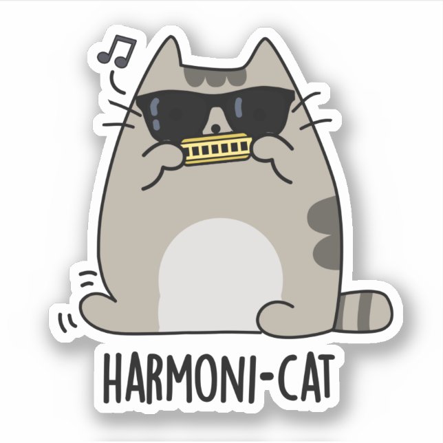 Pegatina Harmoni-cat Funny Harmonica Cat Pun (Anverso)