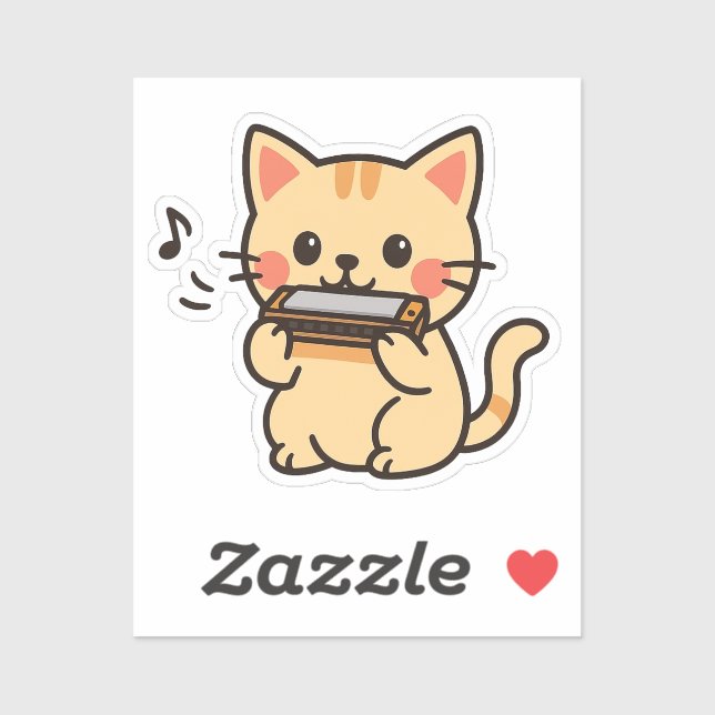 Pegatina Harmonica Cat Cartoon (Hoja)
