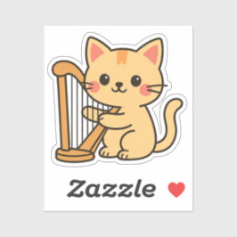 Pegatina Harp Cat Fantasy Art